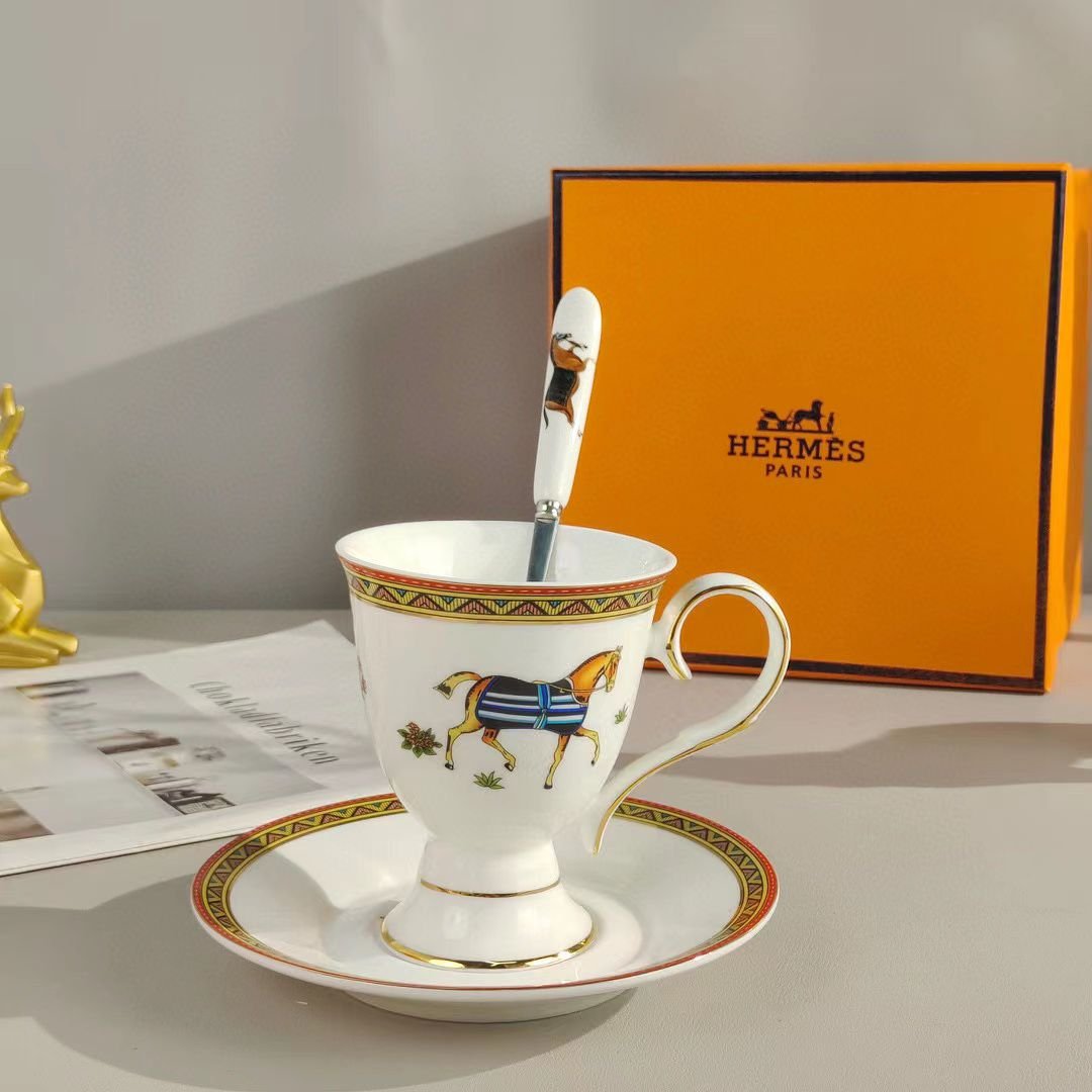Hermes Bone China Coffee High foot Trophy 3-piece set ðŸ’™ vintage - Image 2 of 6